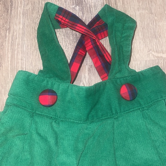 The Beaufort Bonnet Company Green Corduroy Christmas Dress with Red Plaid Bow - Picture 3 of 4